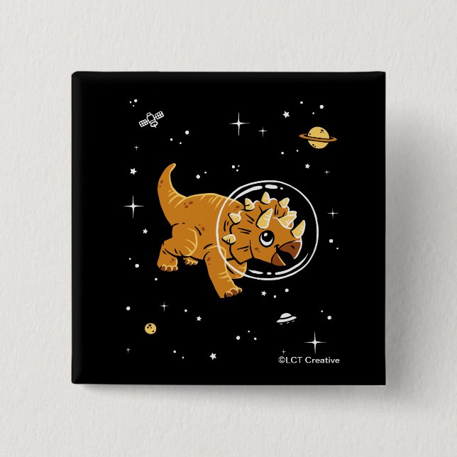 Tan Triceratops Dinos In Space 2 Inch Square Button (Front)