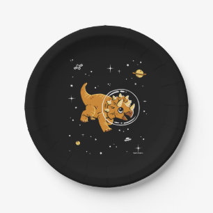 Tan Triceratops Dinos In Space Paper Plate