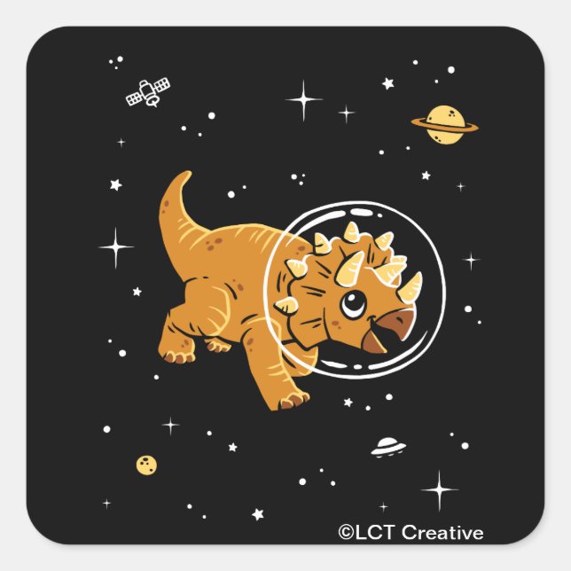 Tan Triceratops Dinos In Space Square Sticker (Front)