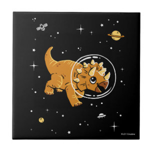 Tan Triceratops Dinos In Space Tile
