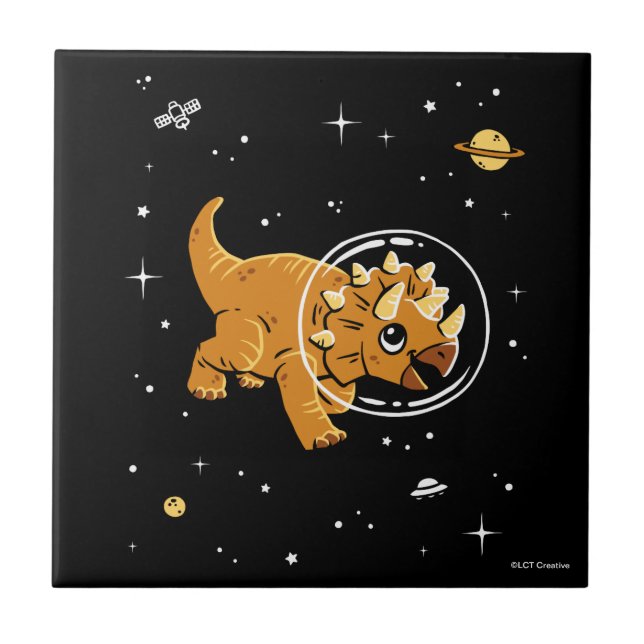 Tan Triceratops Dinos In Space Tile (Front)
