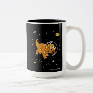 Tan Triceratops Dinos In Space Two-Tone Coffee Mug