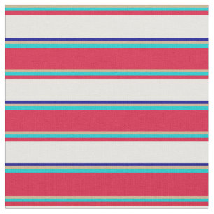 Tan, Turquoise, Crimson, Mint Cream & Dark Blue Fabric