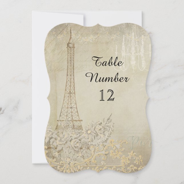 Tan Vintage Paris Parisian Reception Table Number (Front)