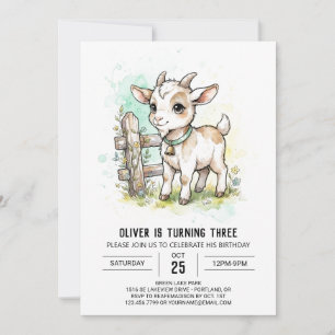 Tan Watercolor Goat Birthday Invitation