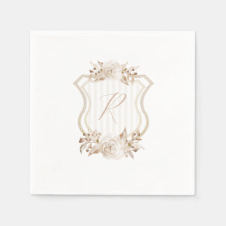 Tan Watercolor Monogram Floral Napkin