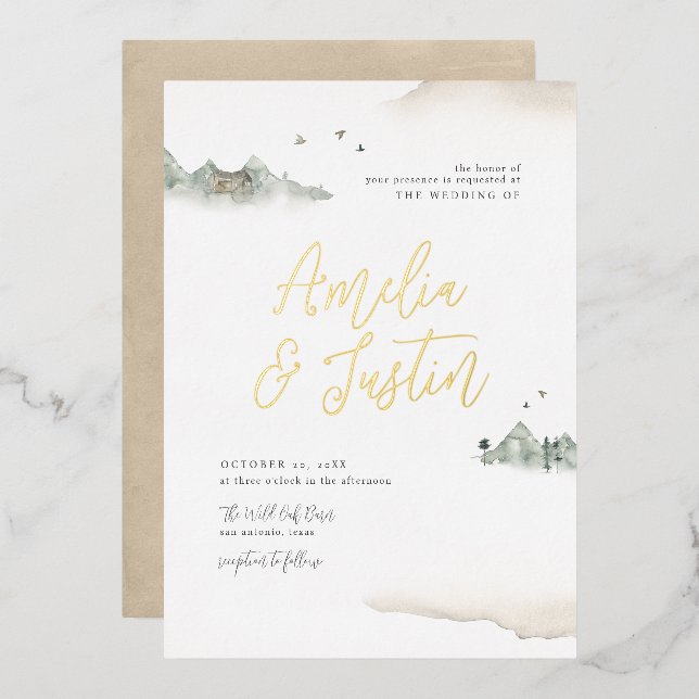 Tan Watercolor Mountain Destination Wedding (Front/Back)