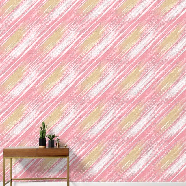 Tan, White, and Pink Pattern Wallpaper (Hallway)