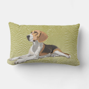 Tan White & Black Beagle with green fern Backdrop Lumbar Pillow