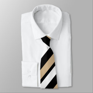Tan White & Black Diagonally-Striped Tie