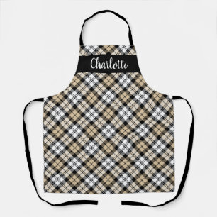 Tan White Black Watch Plaid Personalized Holiday Apron