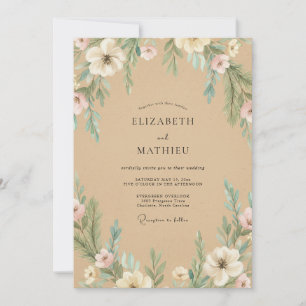 Tan White Blossom Wedding Invitation