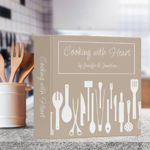 Tan & White Cooking with Heart Couples Recipe Binder