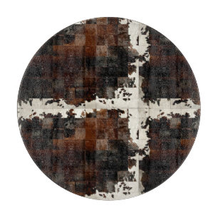 Tan White Cowhide Patchwork Print  Cutting Board