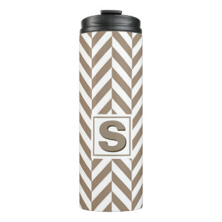 Tan White Herringbone Monogram Thermal Tumbler