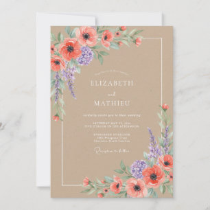 Tan Wildflower Country Wedding Invitation