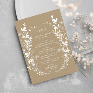 Tan Wildflower Silhouette Wreath Wedding Menu