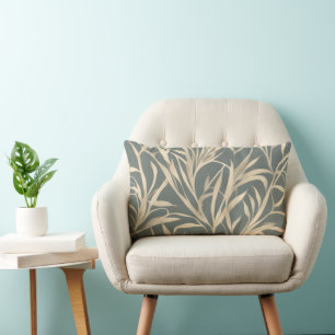 Tan Willowy Leaves on Gray Sage Lumbar Pillow