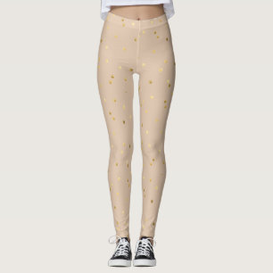 Tan With Shiny Gold Circle Dots Confetti Leggings