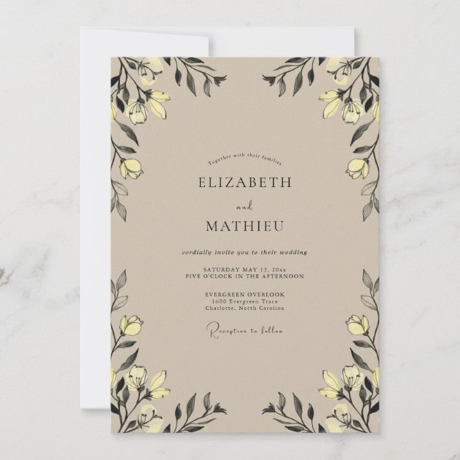 Tan Yellow Foliage Eucalyptus Wedding Invitation (Front)