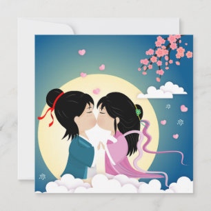 Tanabata Cowherd and Weaver Girl Button Postcard