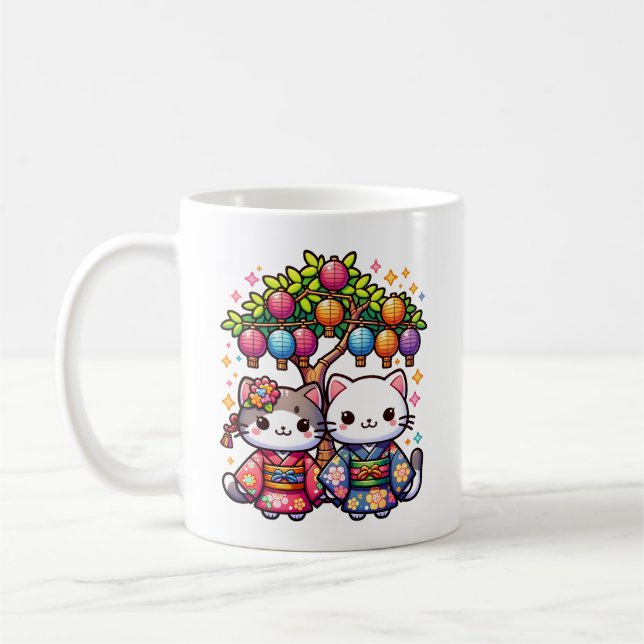 Tanabata Kittens in Kimonos Coffee Mug (Left)