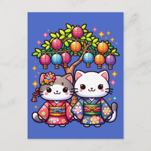 Tanabata Kittens in Kimonos Postcard