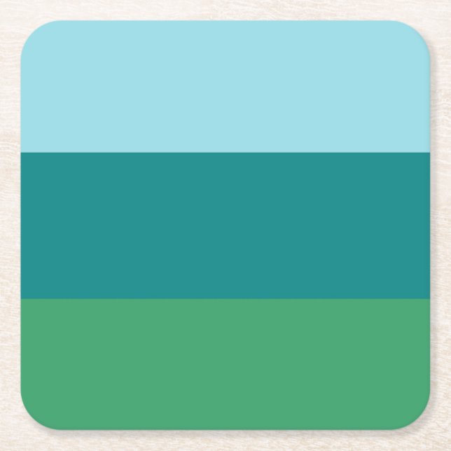 Tanager Turquoise, Teal Blue and Kelly Green Horiz Square Paper Coaster (Front)