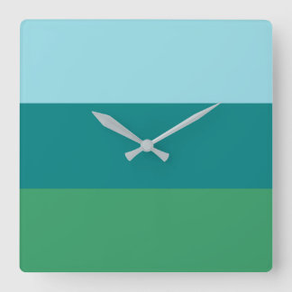 Tanager Turquoise, Teal Blue and Kelly Green Horiz Square Wall Clock