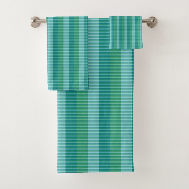 Tanager Turquoise, Teal Blue and Kelly Green Repea Bath Towel Set (Insitu)