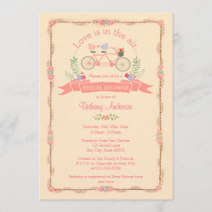 Tandem Bicycle, Birds and Banner Bridal Shower Invitation