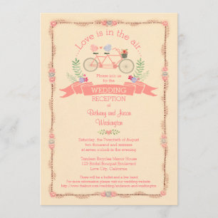 Tandem Bicycle, Birds and Banner Wedding Reception Invitation