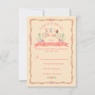 Tandem Bicycle, Birds and Banner Wedding RSVP Card