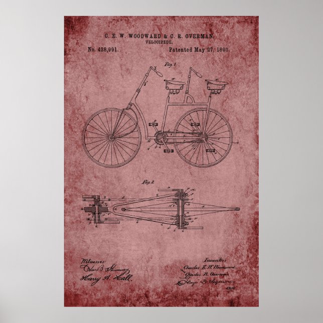 Tandem Bicycle Blueprint Poster (Front)