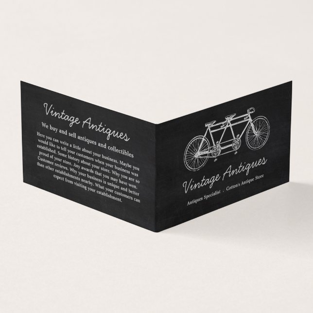 Tandem Bicycle & Chalkboard, Antique Dealer Business Card (Outside)