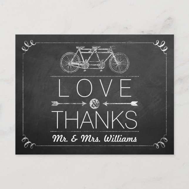 Tandem Bicycle Chalkboard Typography Wedding Postcard (Front)