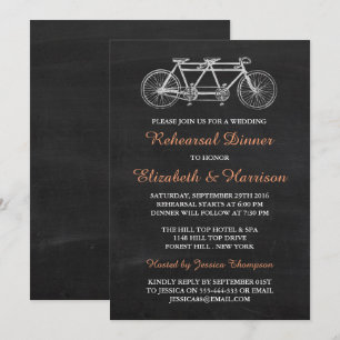 Tandem Bicycle Chalkboard Wedding Rehearsal Dinner Invitation