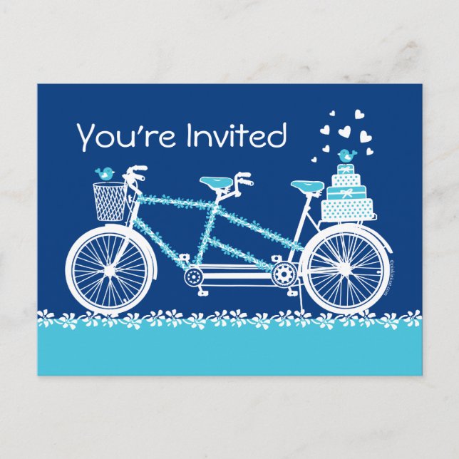 Tandem Bicycle Custom Aqua Invitation Postcard (Front)