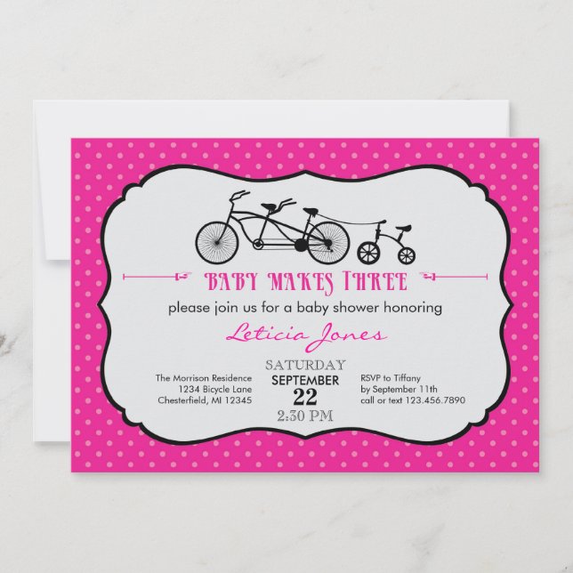Tandem Bicycle Girl Baby Shower Invitation (Front)