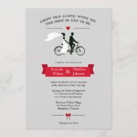 Tandem Bicycle Grey et Red Wedding Invitations