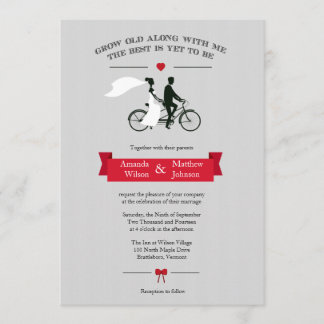 Tandem Bicycle Grey et Red Wedding Invitations