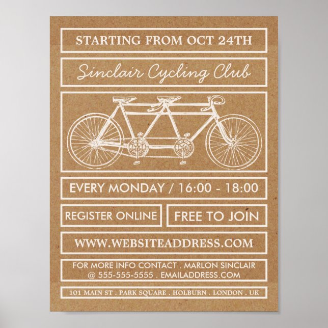 Tandem Bicycle, Kraft Cycling Club Advertising Poster (Front)