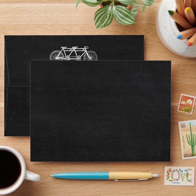Tandem Bicycle On Chalkboard Wedding Envelope (Desk)