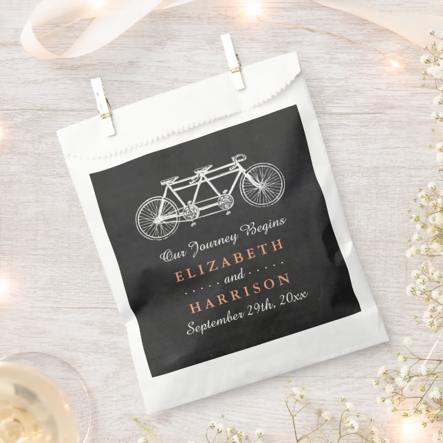 Tandem Bicycle On Chalkboard Wedding Favour Bag (Clipped)