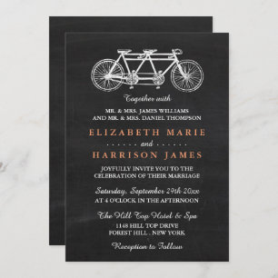 Tandem Bicycle On Chalkboard Wedding Invitation