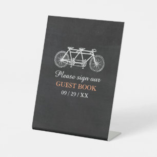 Tandem Bicycle On Chalkboard Wedding Pedestal Sign