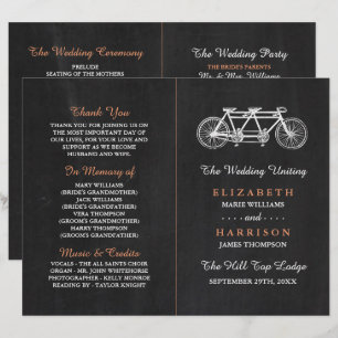 Tandem Bicycle On Chalkboard Wedding Program