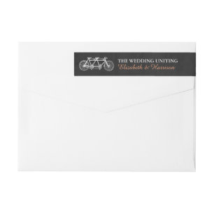 Tandem Bicycle On Chalkboard Wedding Wrap Around Label