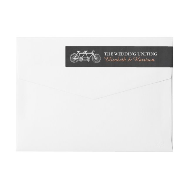 Tandem Bicycle On Chalkboard Wedding Wrap Around Label (Back)
