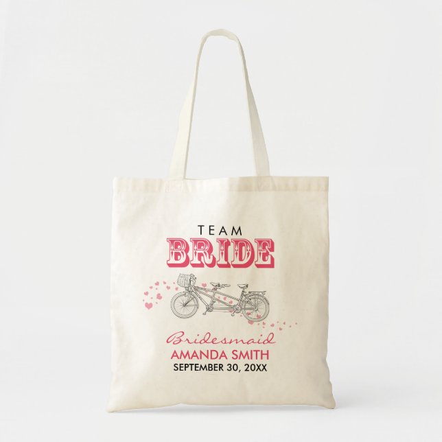 Tandem Bicycle Personalized Wedding Party Tote Bag (Front)